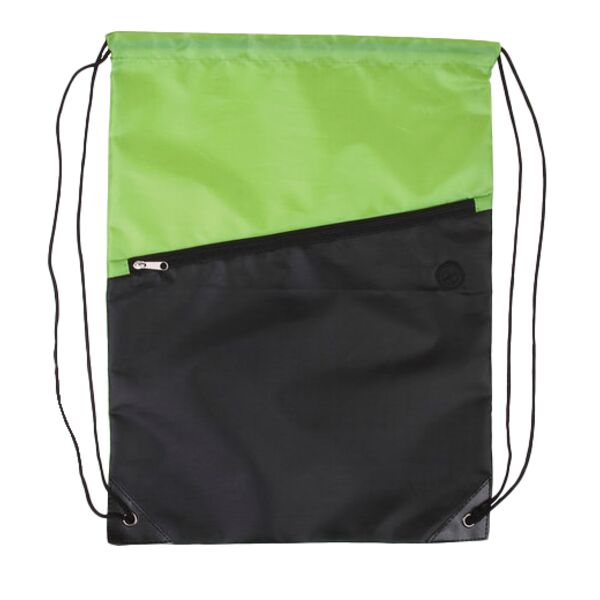 Two-Tone Poly Drawstring Backpack With Zipper Thumbnail