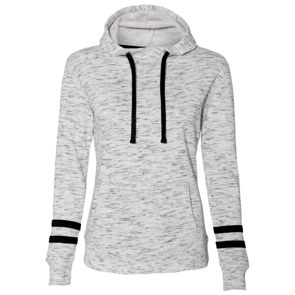 Women’s Mélange Fleece Striped-Sleeve Hooded Sweatshirt Thumbnail