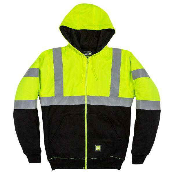 Men's Hi-Vis Class 3 Color Block Full-Zip Hooded Sweatshirt Thumbnail